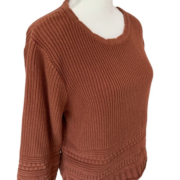 OPHELIA ROE Sweater Womens Large Rust Ribbed Crochet Boxy Boho - Picture 7 of 11